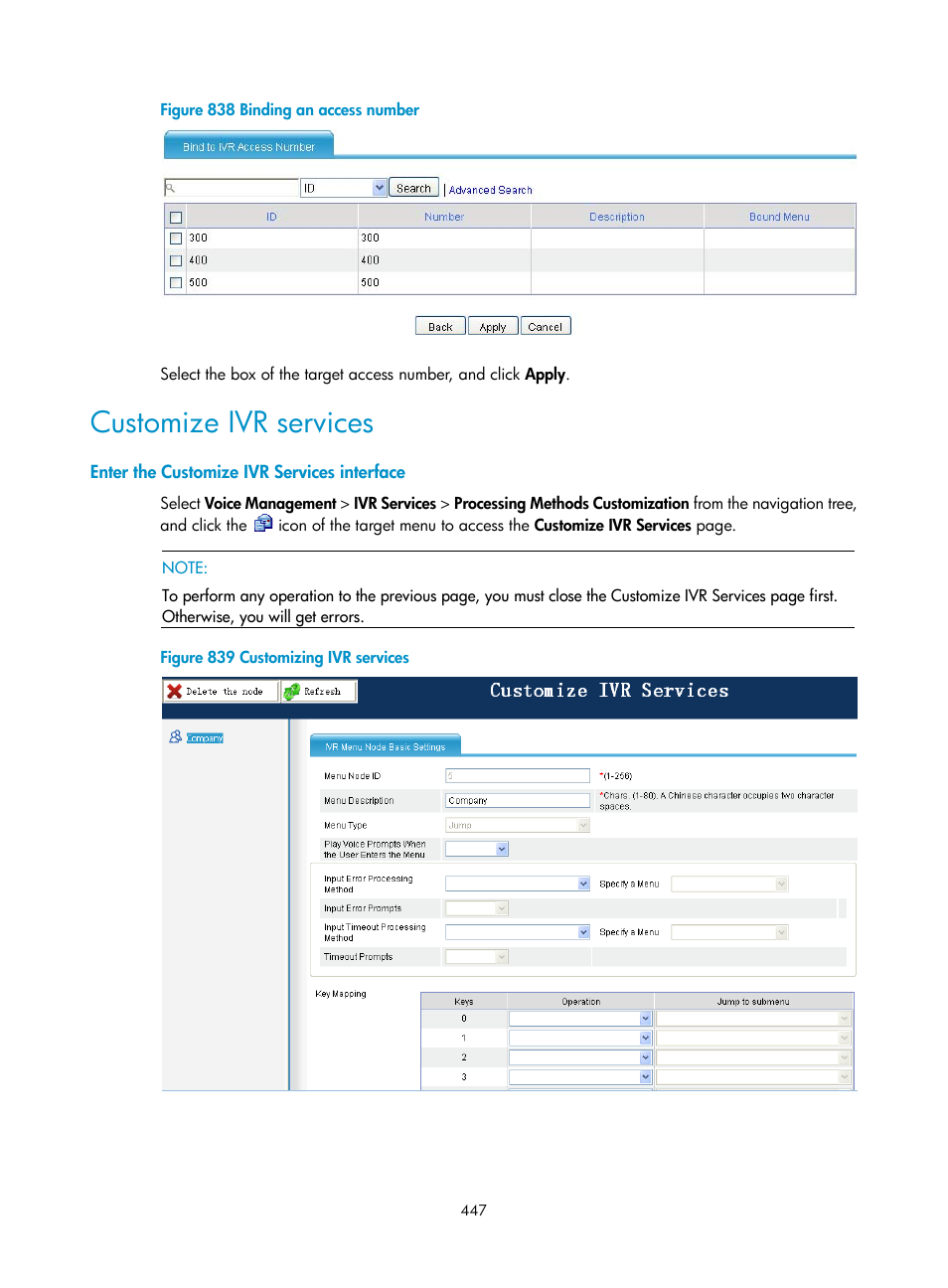 Customize ivr services, Enter the customize ivr services interface | H3C Technologies H3C MSR 50 User Manual | Page 832 / 877