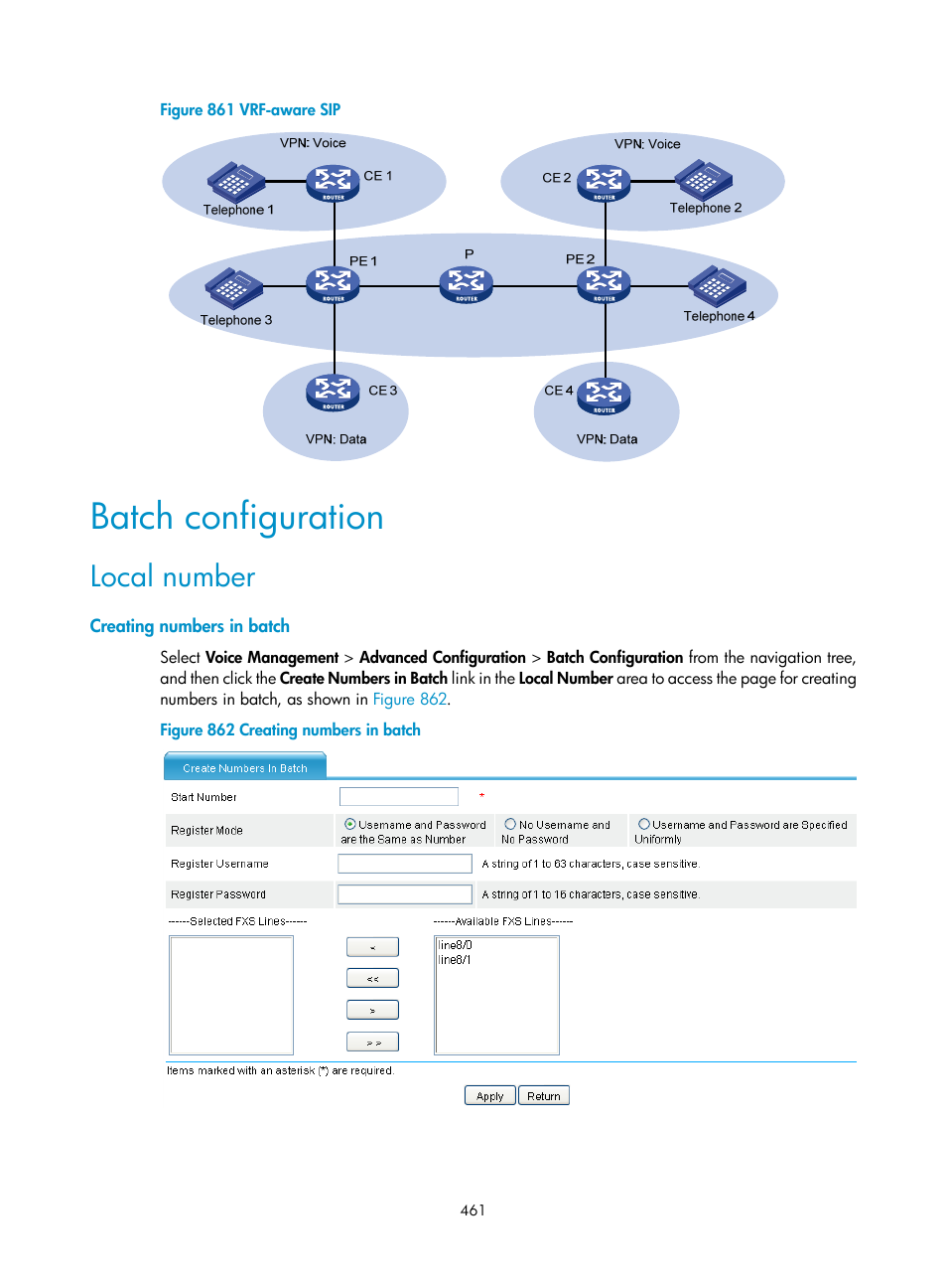 Batch configuration, Local number, Creating numbers in batch | Figure 861 | H3C Technologies H3C MSR 50 User Manual | Page 846 / 877