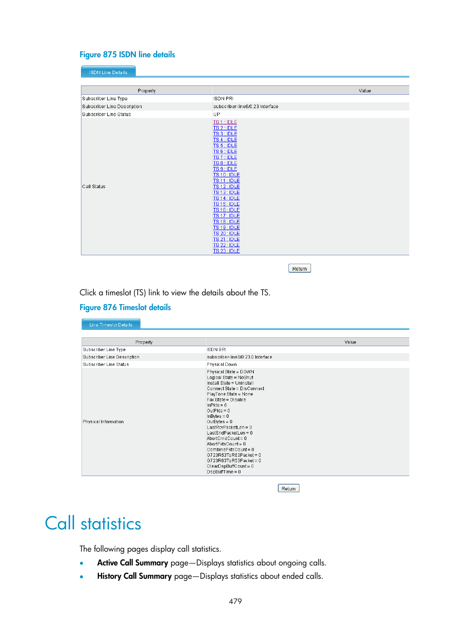 Call statistics | H3C Technologies H3C MSR 50 User Manual | Page 864 / 877