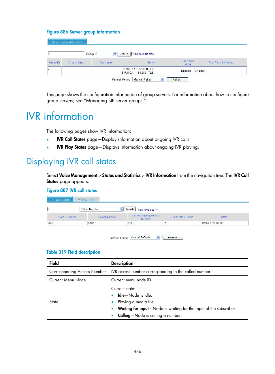 Ivr information, Displaying ivr call states | H3C Technologies H3C MSR 50 User Manual | Page 871 / 877