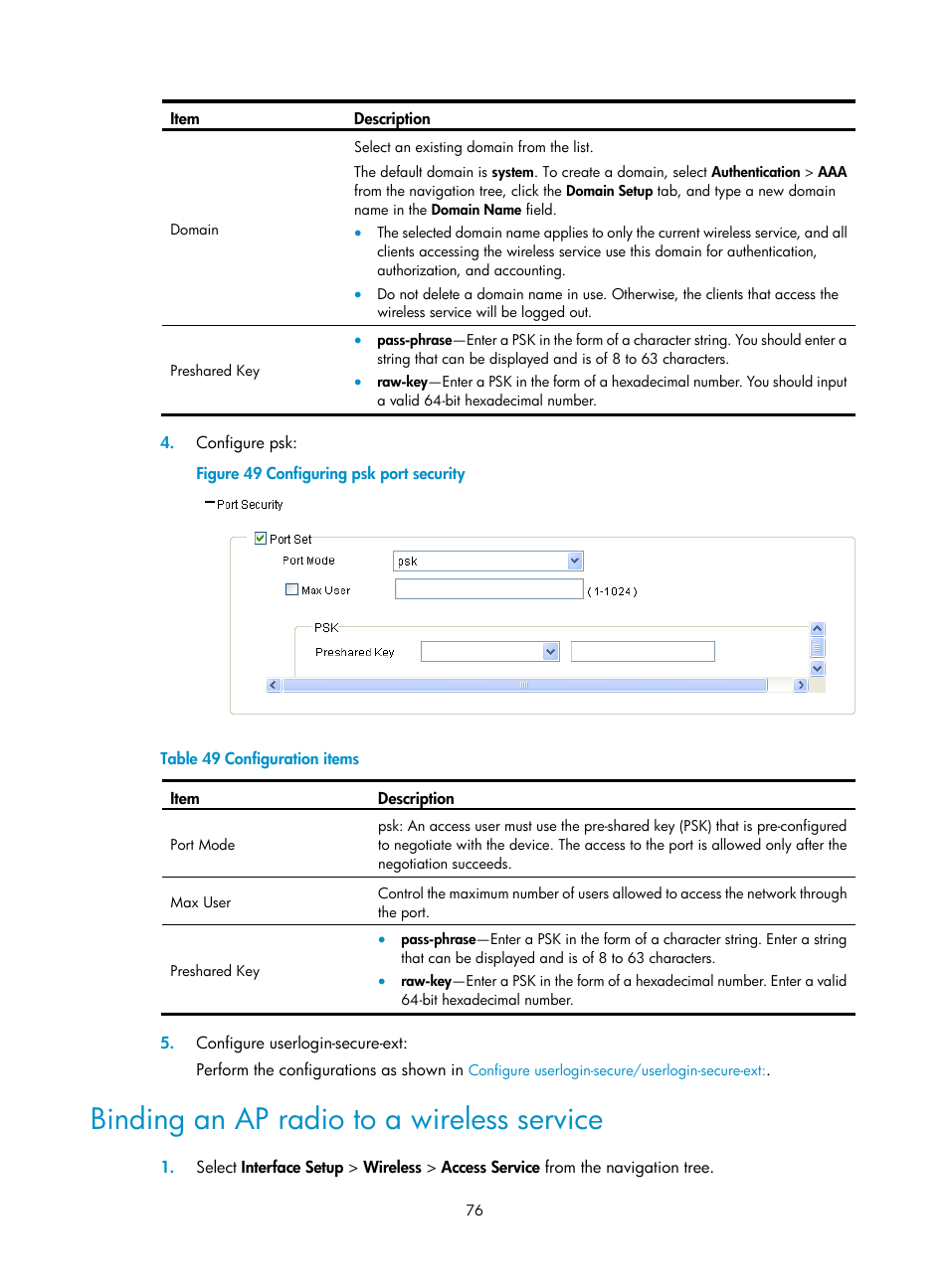 Binding an ap radio to a wireless service | H3C Technologies H3C MSR 50 User Manual | Page 97 / 877