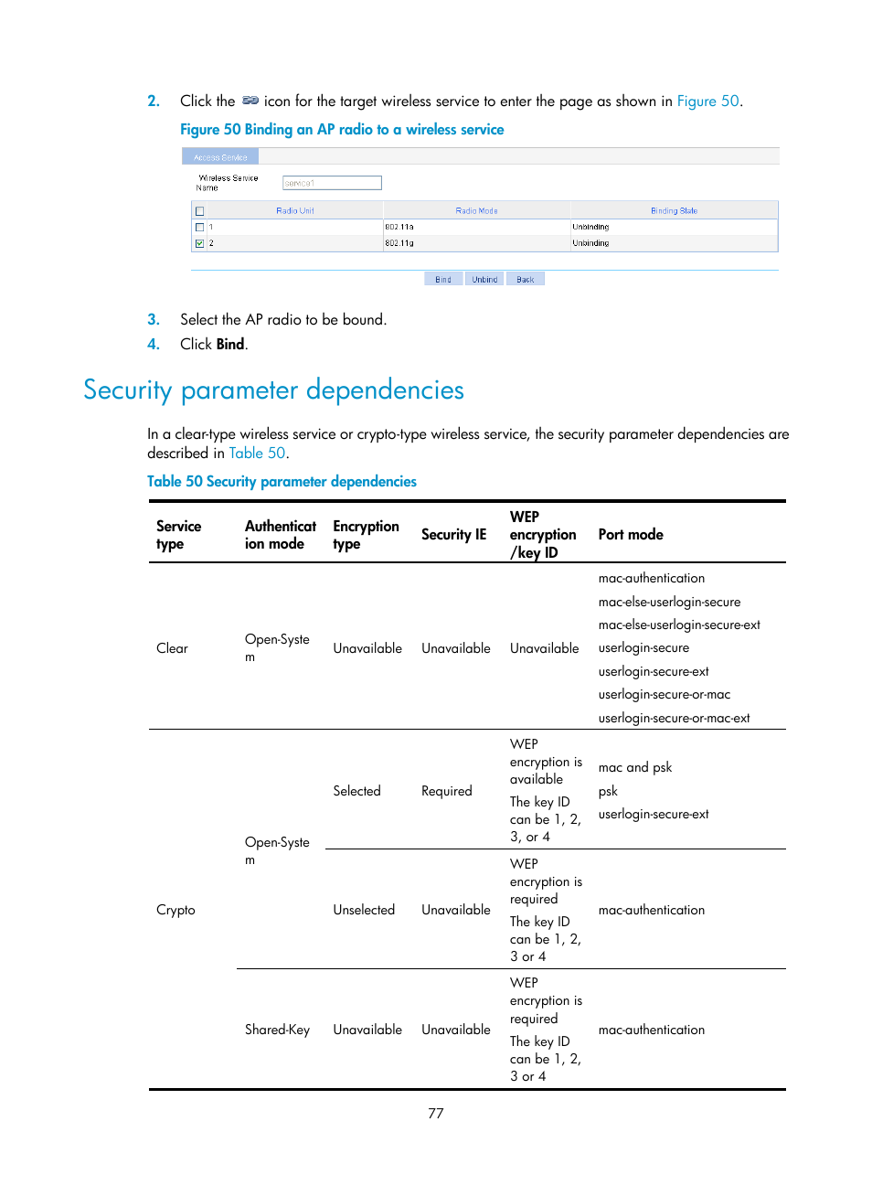 Security parameter dependencies, Table 50 | H3C Technologies H3C MSR 50 User Manual | Page 98 / 877