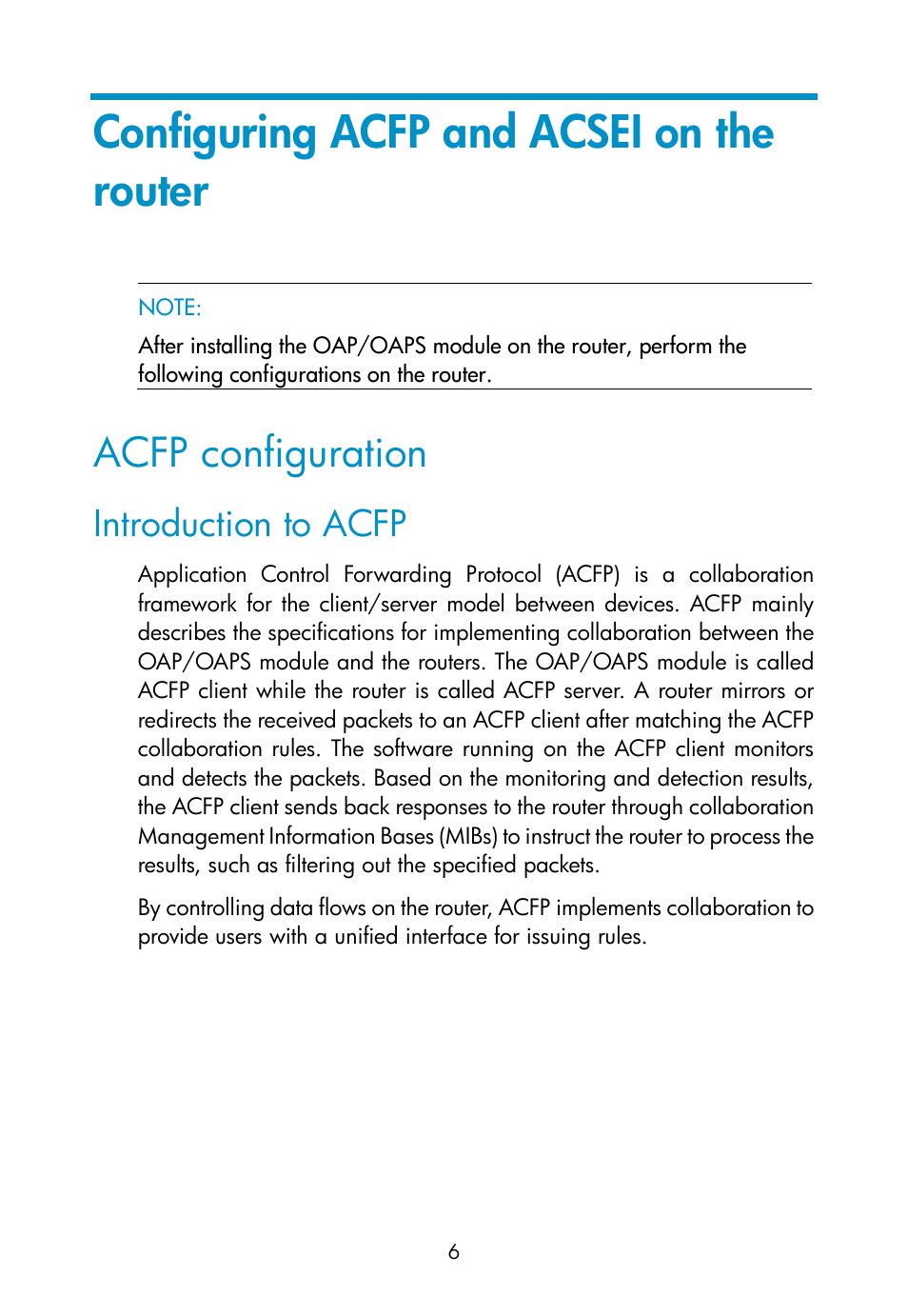 Configuring acfp and acsei on the router, Acfp configuration, Introduction to acfp | H3C Technologies H3C MSR 50 User Manual | Page 12 / 16