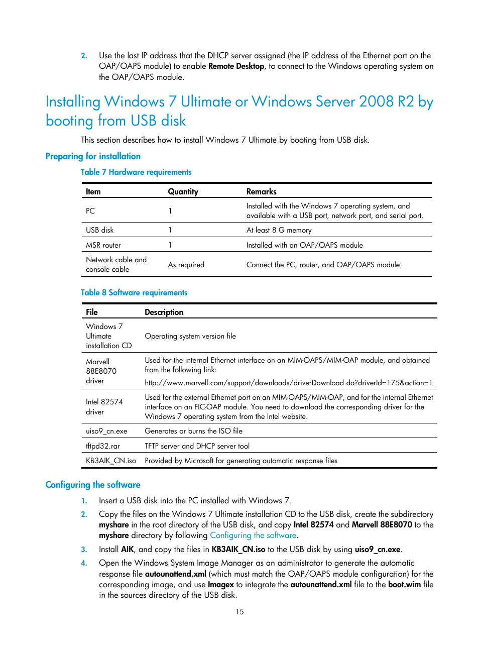 Preparing for installation, Configuring the software | H3C Technologies H3C MSR 50 User Manual | Page 21 / 26