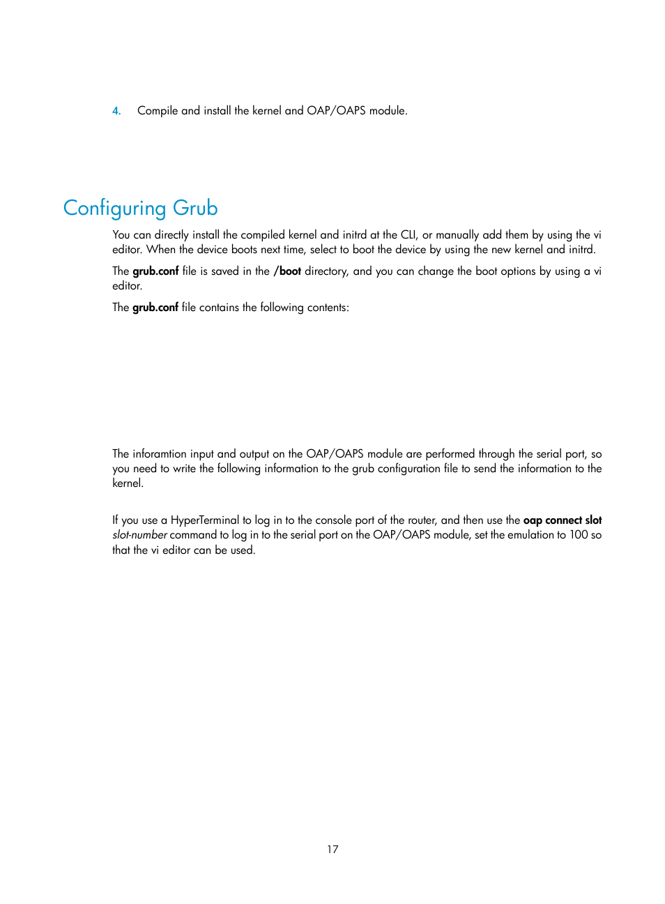 Configuring grub | H3C Technologies H3C MSR 50 User Manual | Page 23 / 26