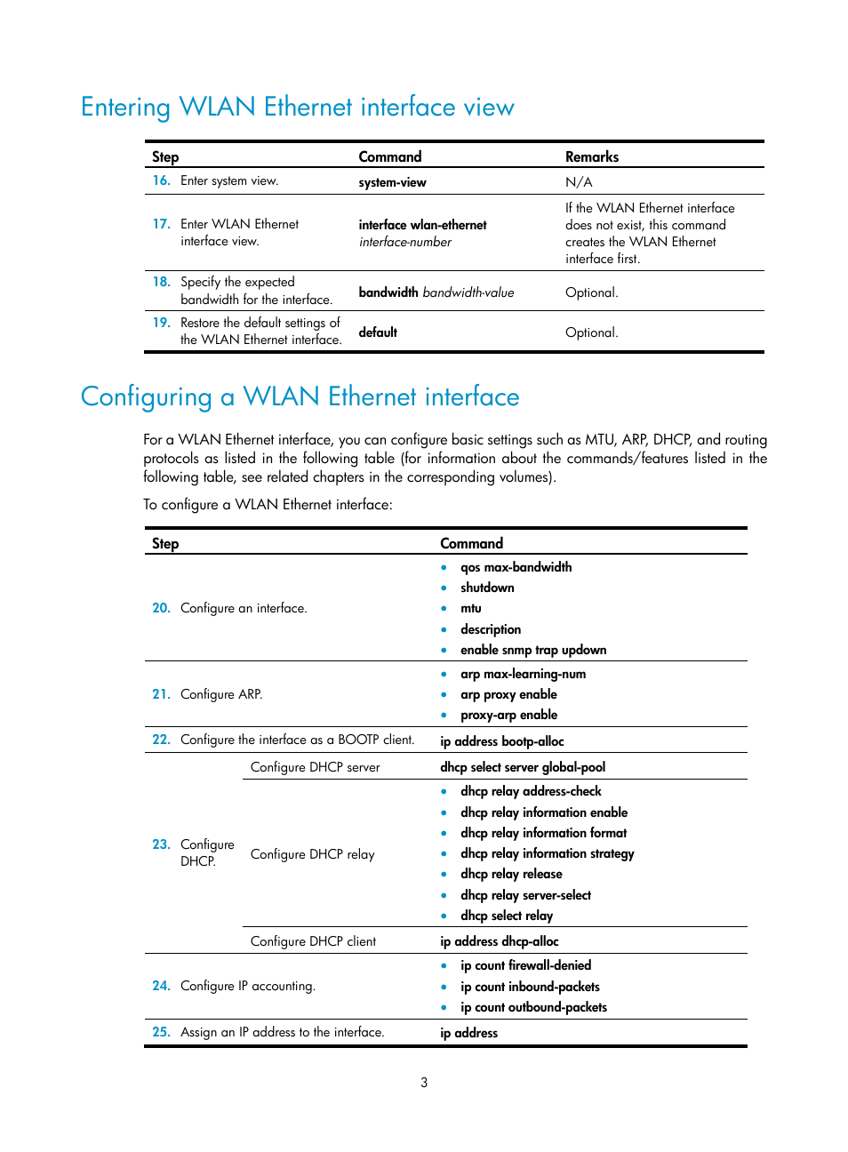 Entering wlan ethernet interface view, Configuring a wlan ethernet interface | H3C Technologies H3C MSR 50 User Manual | Page 12 / 83