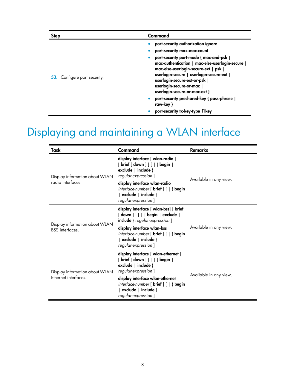 Displaying and maintaining a wlan interface | H3C Technologies H3C MSR 50 User Manual | Page 17 / 83