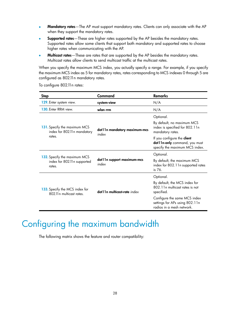 Configuring the maximum bandwidth | H3C Technologies H3C MSR 50 User Manual | Page 37 / 83