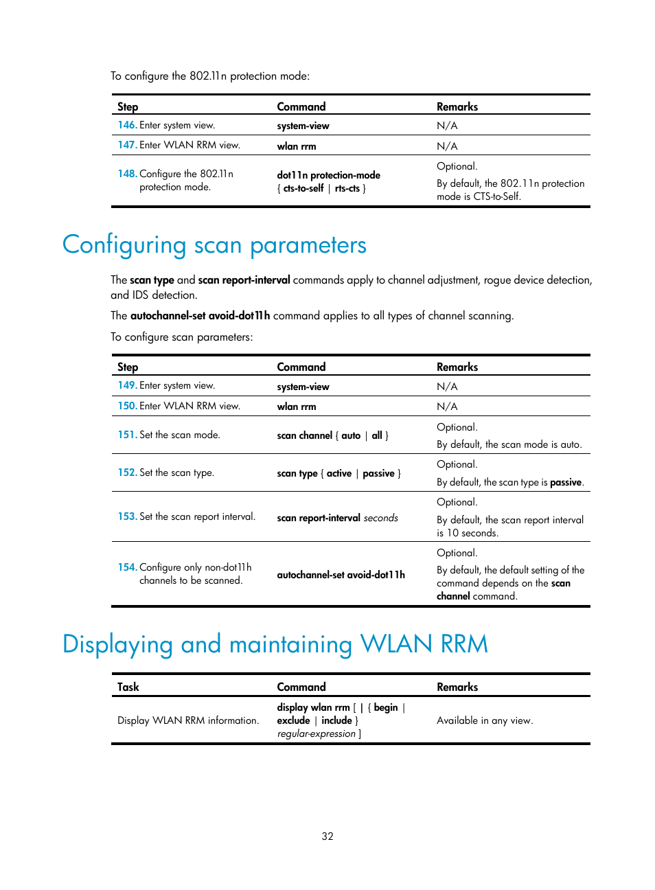 Configuring scan parameters, Displaying and maintaining wlan rrm | H3C Technologies H3C MSR 50 User Manual | Page 41 / 83