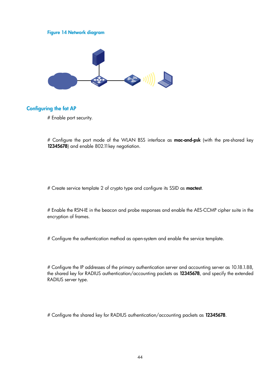 Configuring the fat ap | H3C Technologies H3C MSR 50 User Manual | Page 53 / 83