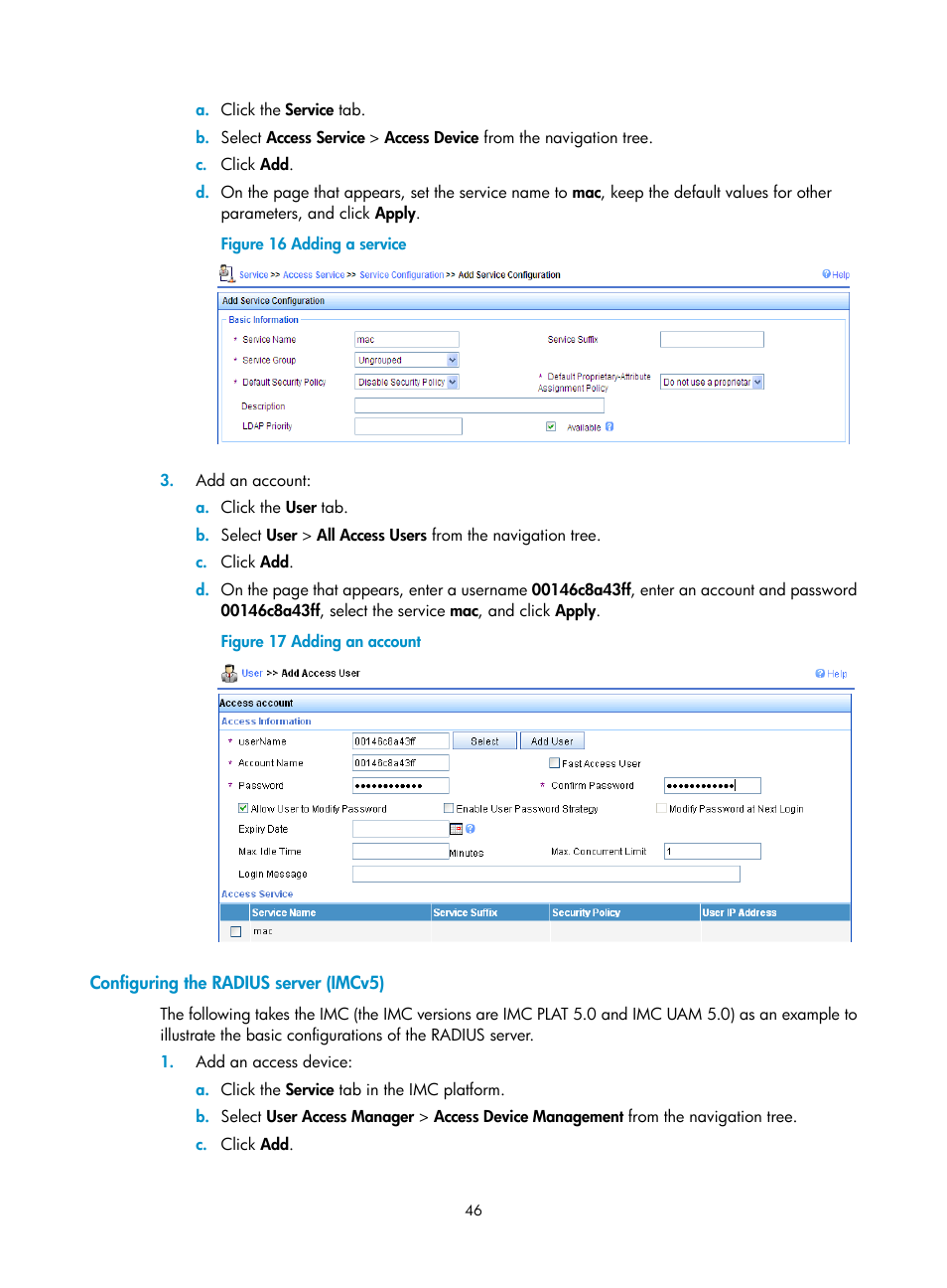 Configuring the radius server (imcv5) | H3C Technologies H3C MSR 50 User Manual | Page 55 / 83