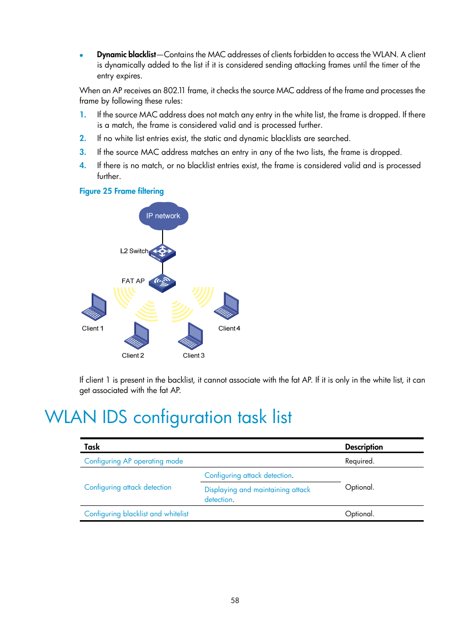 Wlan ids configuration task list | H3C Technologies H3C MSR 50 User Manual | Page 67 / 83