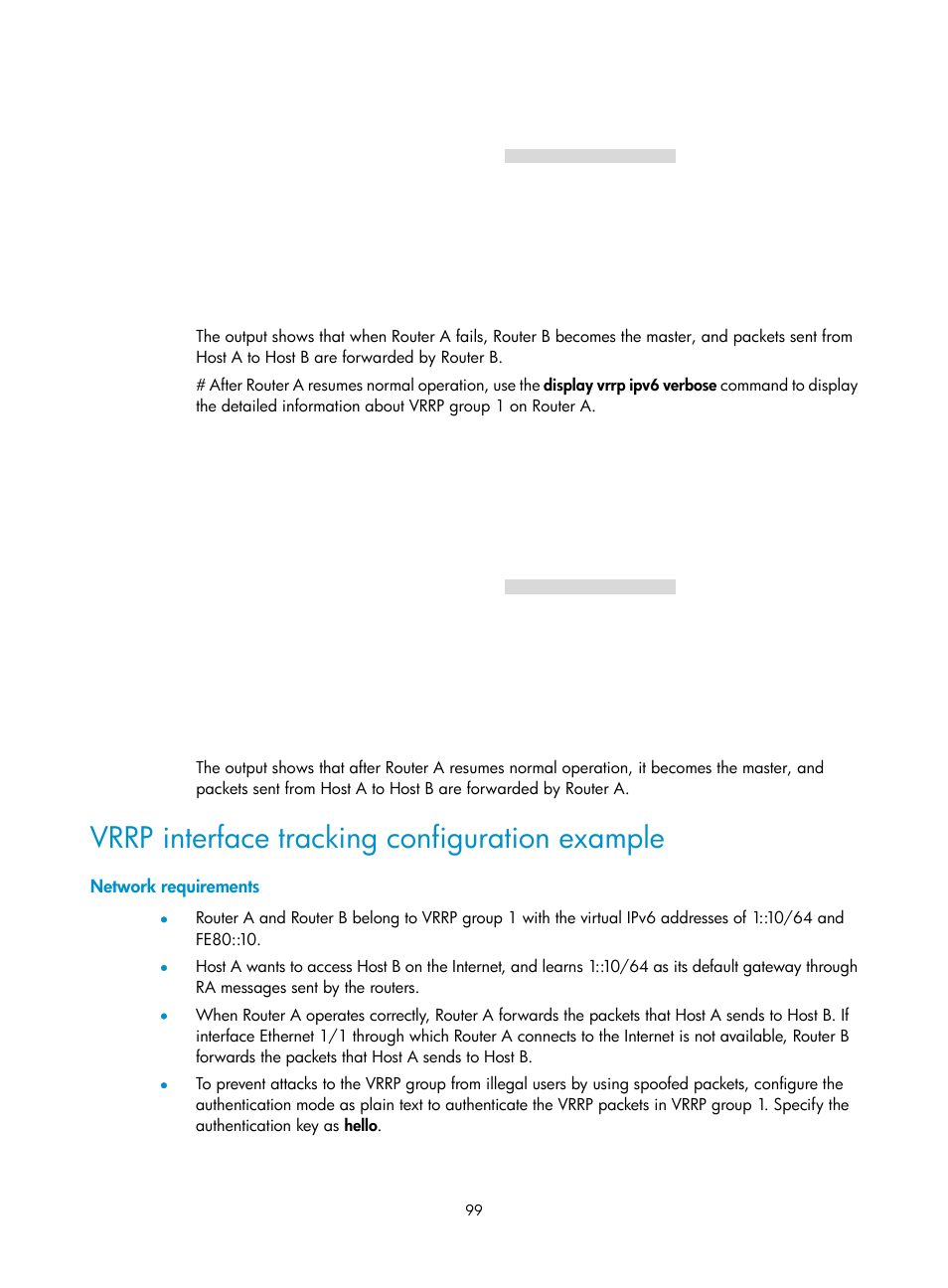 Network requirements, Vrrp interface tracking configuration example | H3C Technologies H3C MSR 50 User Manual | Page 107 / 124