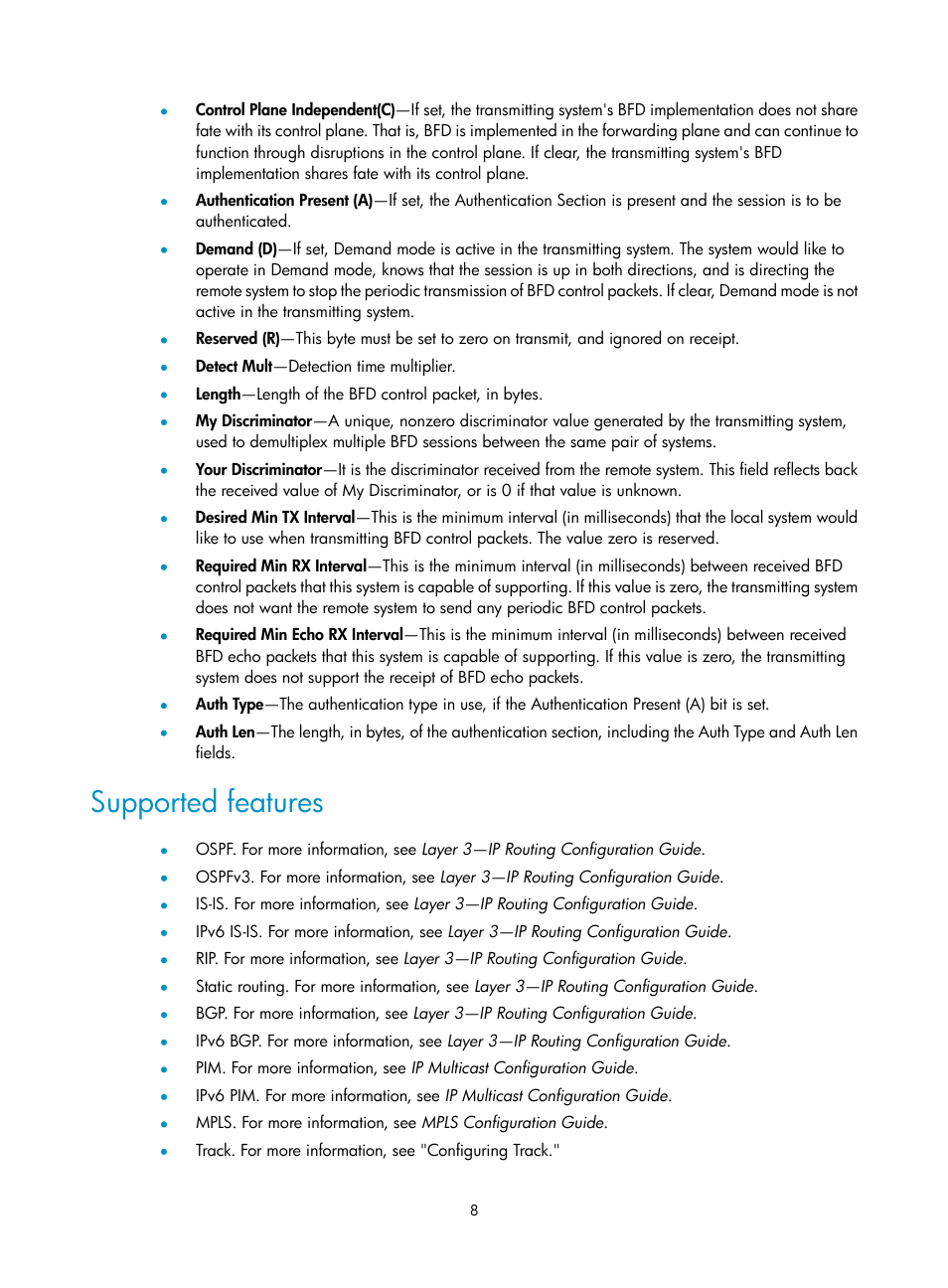 Supported features | H3C Technologies H3C MSR 50 User Manual | Page 16 / 124