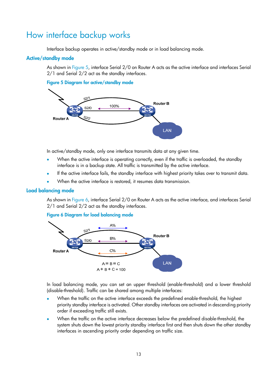 Active/standby mode, Load balancing mode, How interface backup works | H3C Technologies H3C MSR 50 User Manual | Page 21 / 124