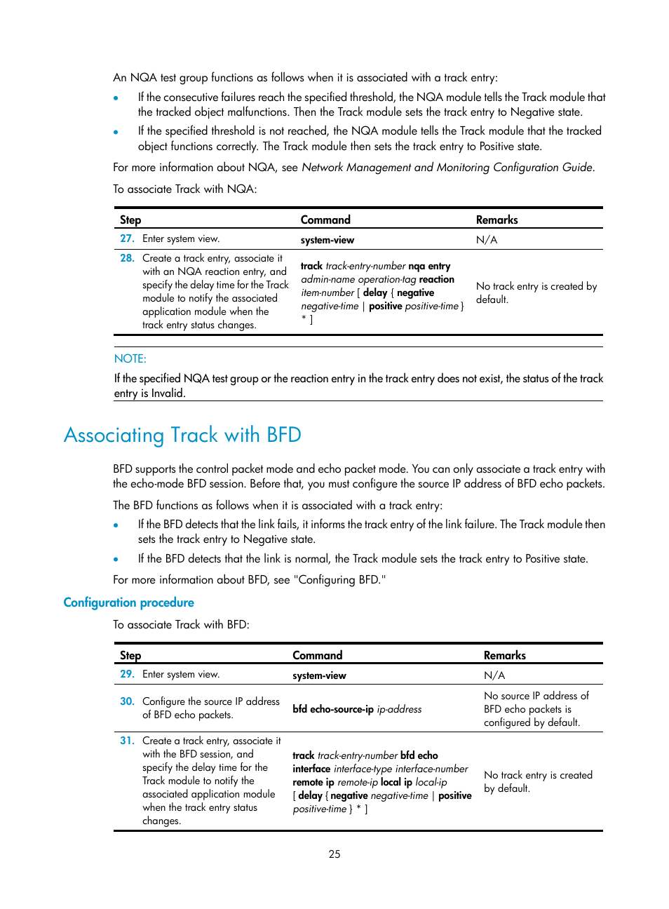 Configuration procedure, Associating track with bfd | H3C Technologies H3C MSR 50 User Manual | Page 33 / 124