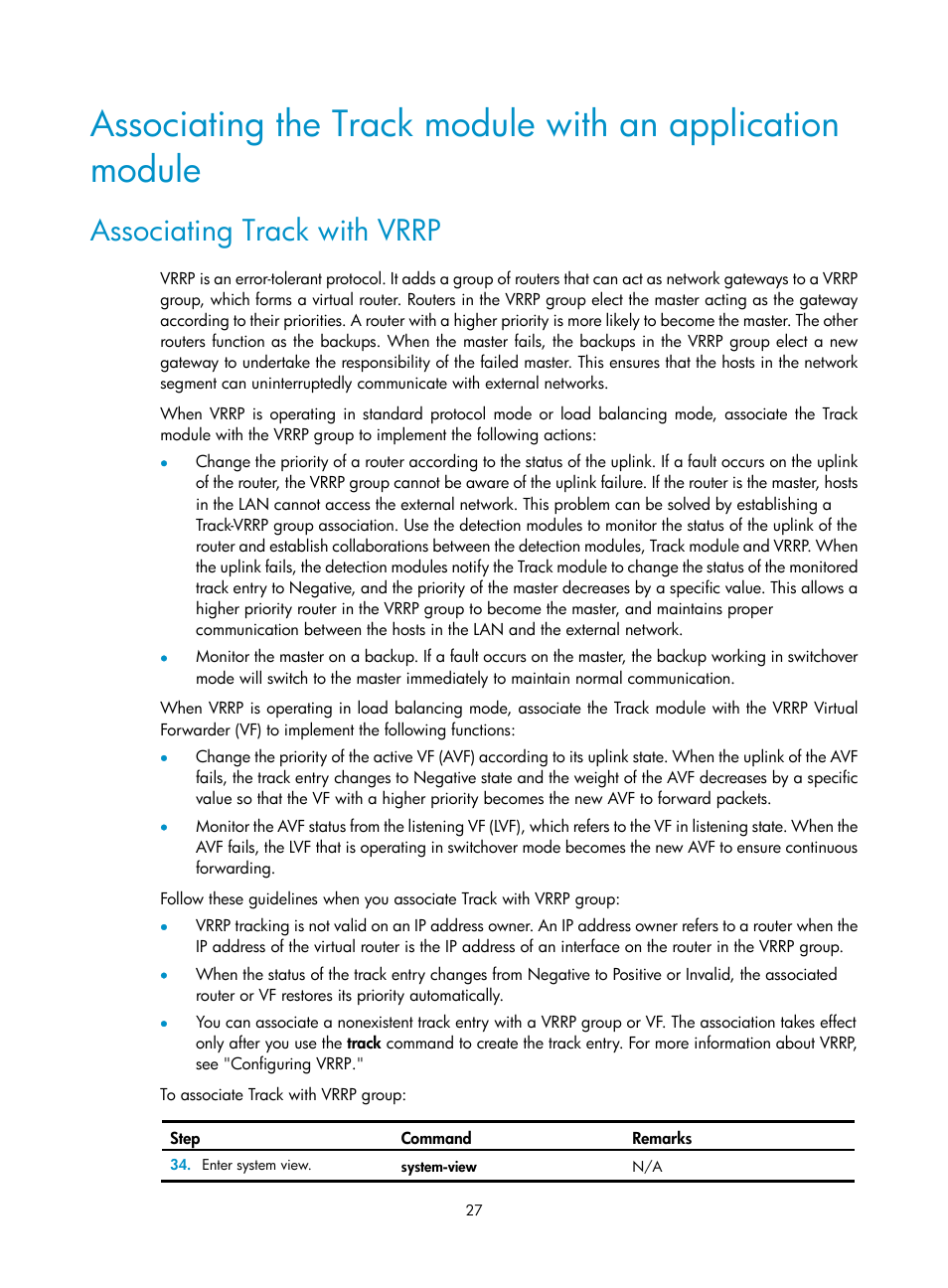 Associating track with vrrp | H3C Technologies H3C MSR 50 User Manual | Page 35 / 124