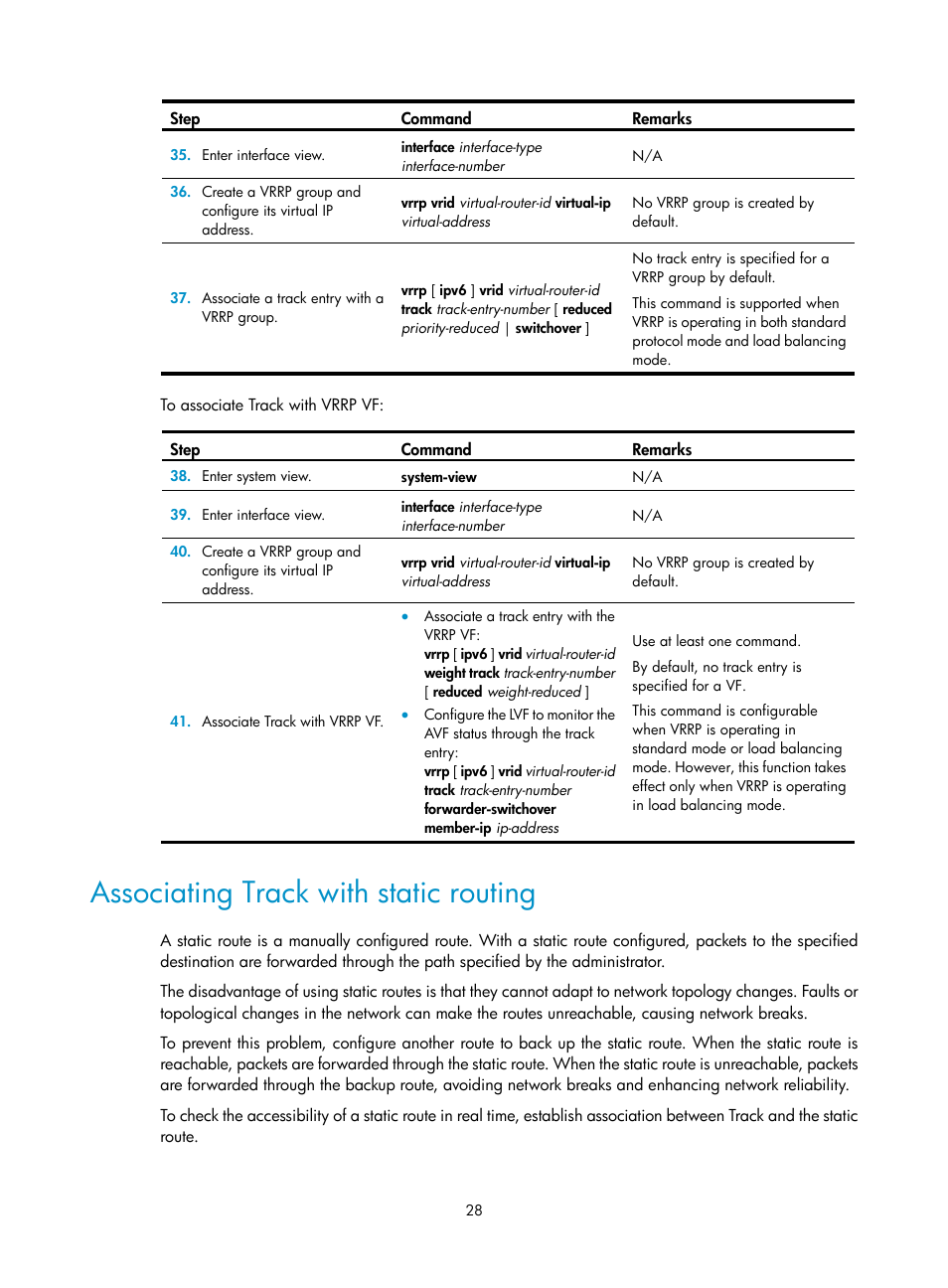 Associating track with static routing | H3C Technologies H3C MSR 50 User Manual | Page 36 / 124