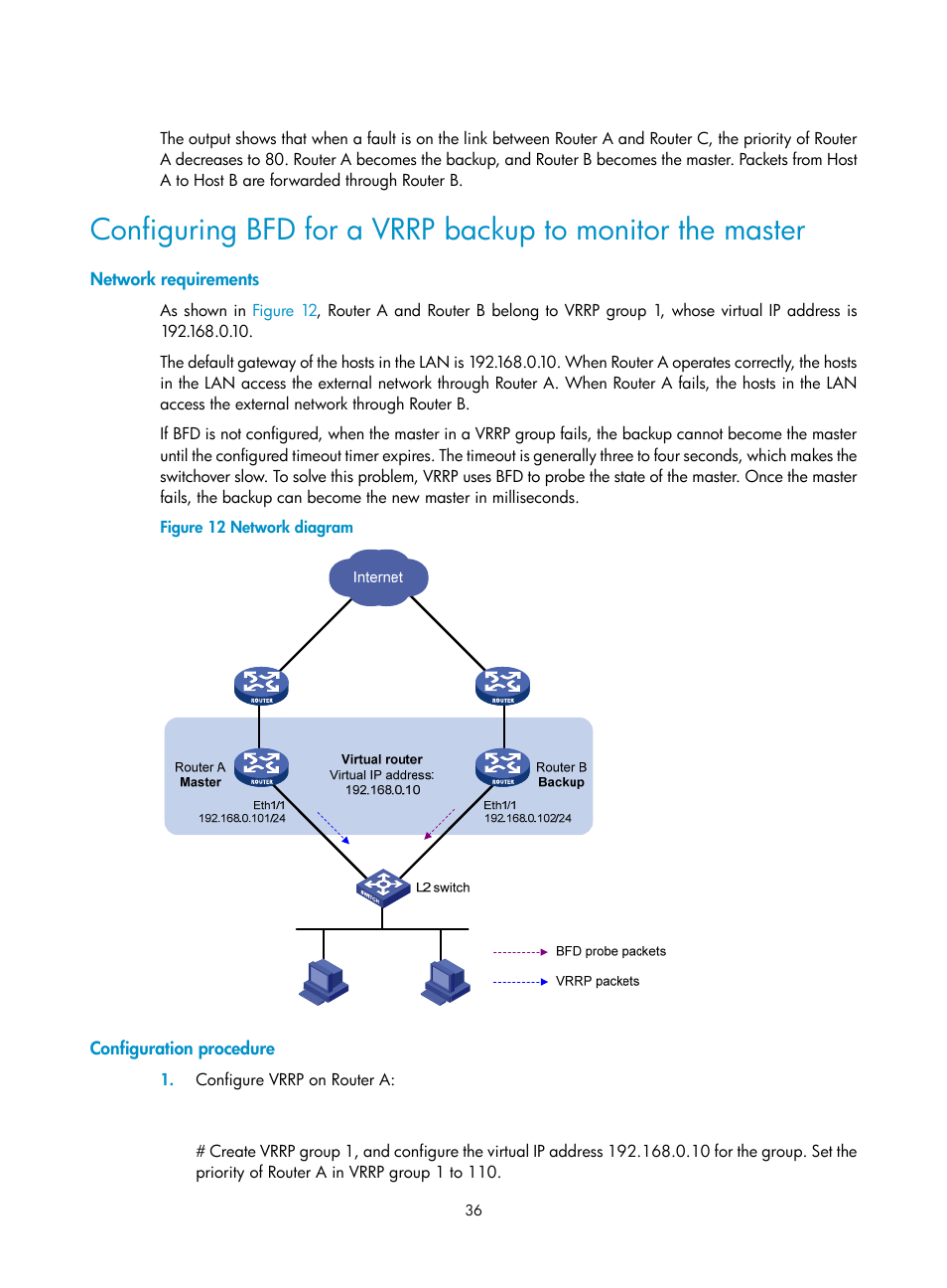 Network requirements, Configuration procedure | H3C Technologies H3C MSR 50 User Manual | Page 44 / 124