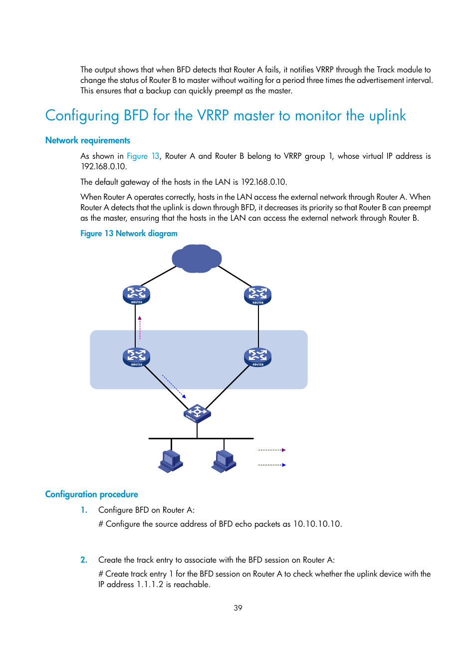 Network requirements, Configuration procedure | H3C Technologies H3C MSR 50 User Manual | Page 47 / 124