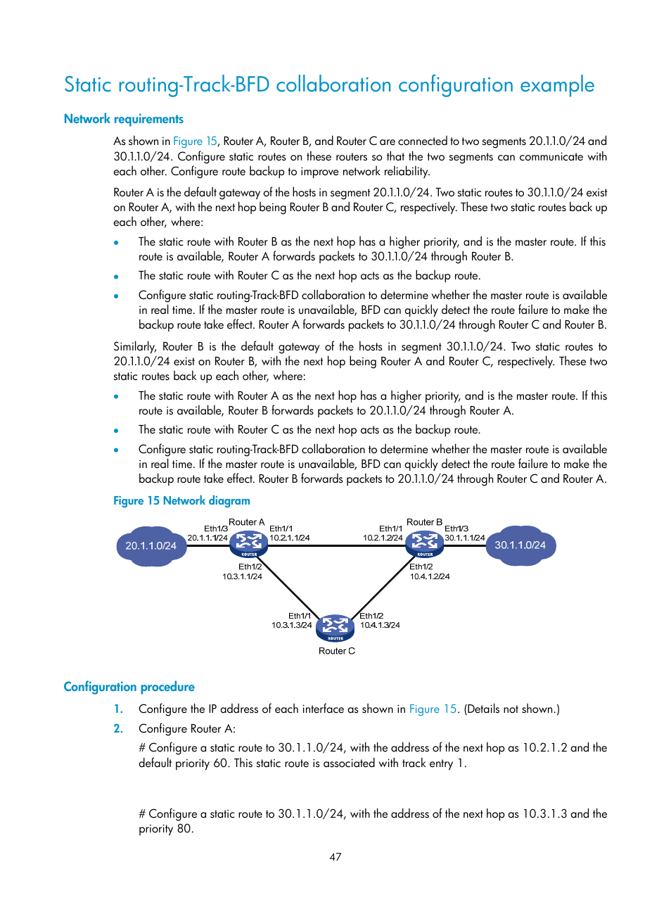 Network requirements, Configuration procedure | H3C Technologies H3C MSR 50 User Manual | Page 55 / 124