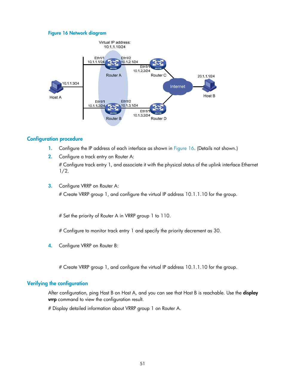 Configuration procedure, Verifying the configuration | H3C Technologies H3C MSR 50 User Manual | Page 59 / 124