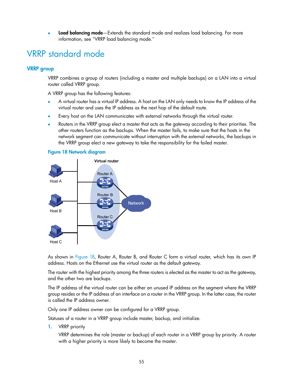 Vrrp group, Vrrp standard mode | H3C Technologies H3C MSR 50 User Manual | Page 63 / 124