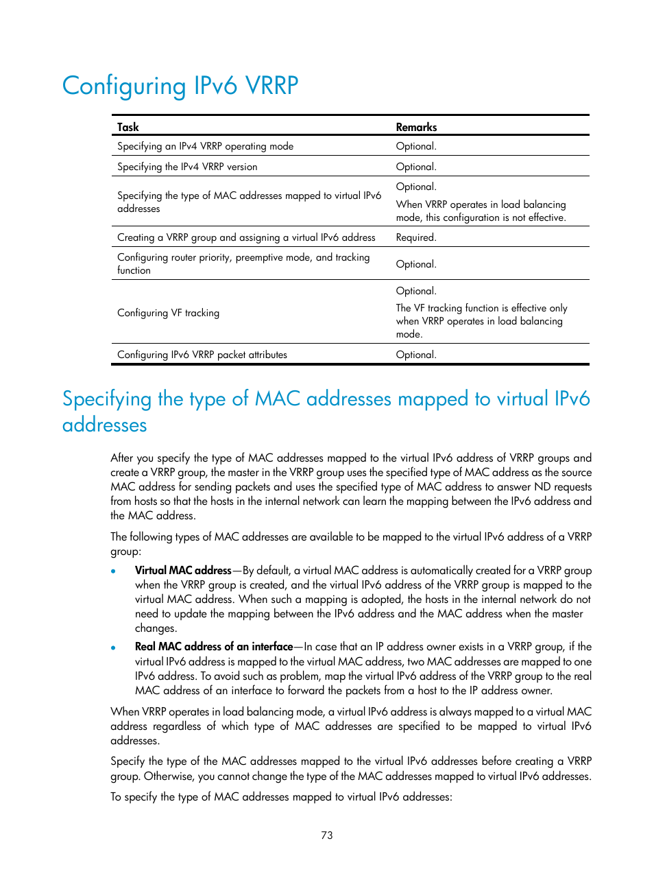 Configuring ipv6 vrrp | H3C Technologies H3C MSR 50 User Manual | Page 81 / 124