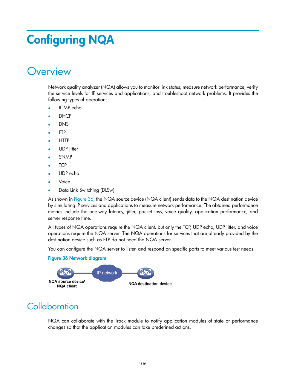 Configuring nqa, Overview, Collaboration | H3C Technologies H3C MSR 50 User Manual | Page 119 / 239