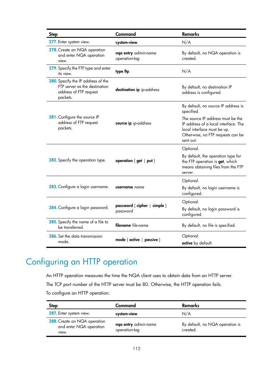 Configuring an http operation | H3C Technologies H3C MSR 50 User Manual | Page 125 / 239