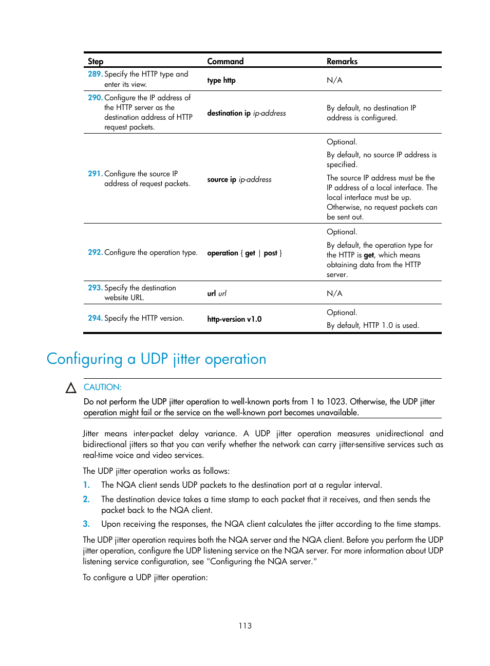 Configuring a udp jitter operation | H3C Technologies H3C MSR 50 User Manual | Page 126 / 239