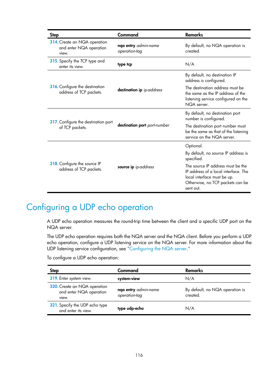 Configuring a udp echo operation | H3C Technologies H3C MSR 50 User Manual | Page 129 / 239