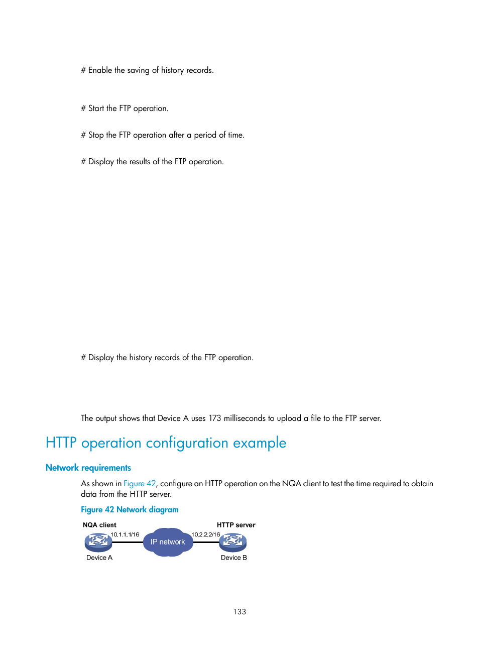 Http operation configuration example, Network requirements | H3C Technologies H3C MSR 50 User Manual | Page 146 / 239