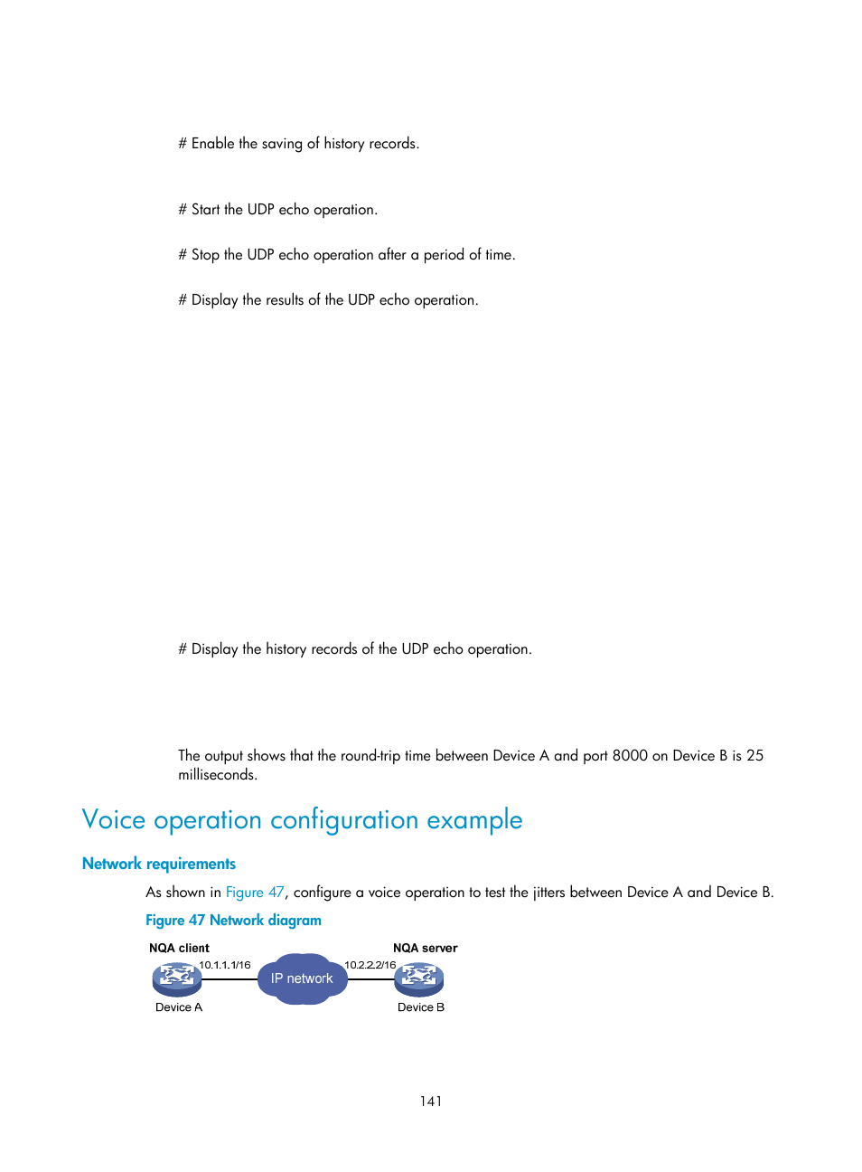 Voice operation configuration example, Network requirements | H3C Technologies H3C MSR 50 User Manual | Page 154 / 239