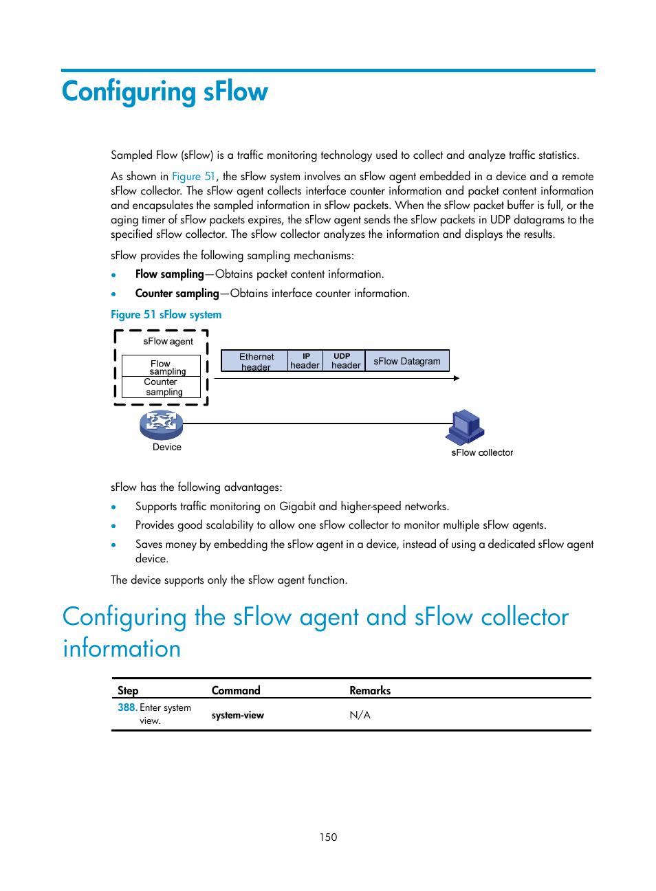 Configuring sflow | H3C Technologies H3C MSR 50 User Manual | Page 163 / 239