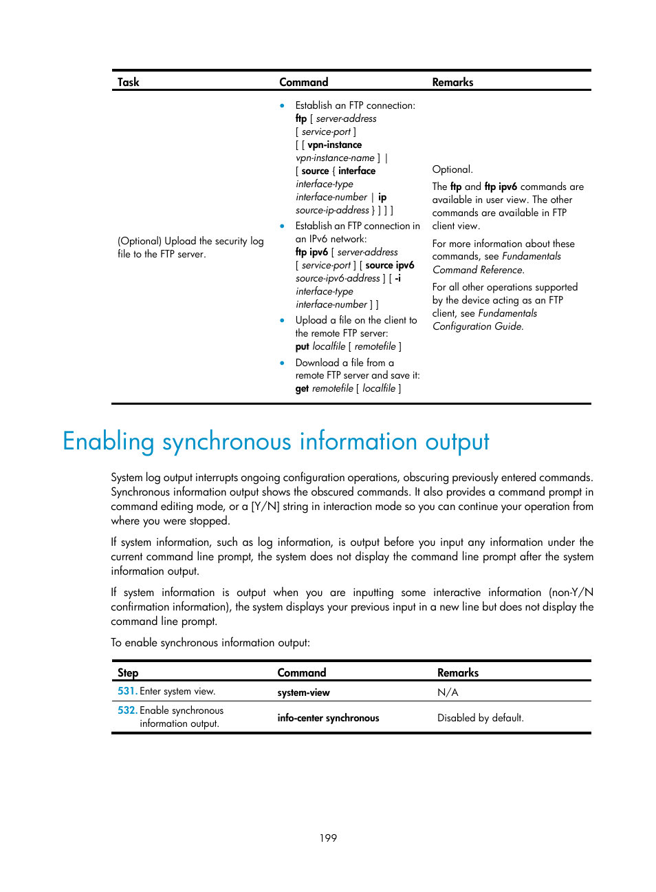 Enabling synchronous information output | H3C Technologies H3C MSR 50 User Manual | Page 212 / 239