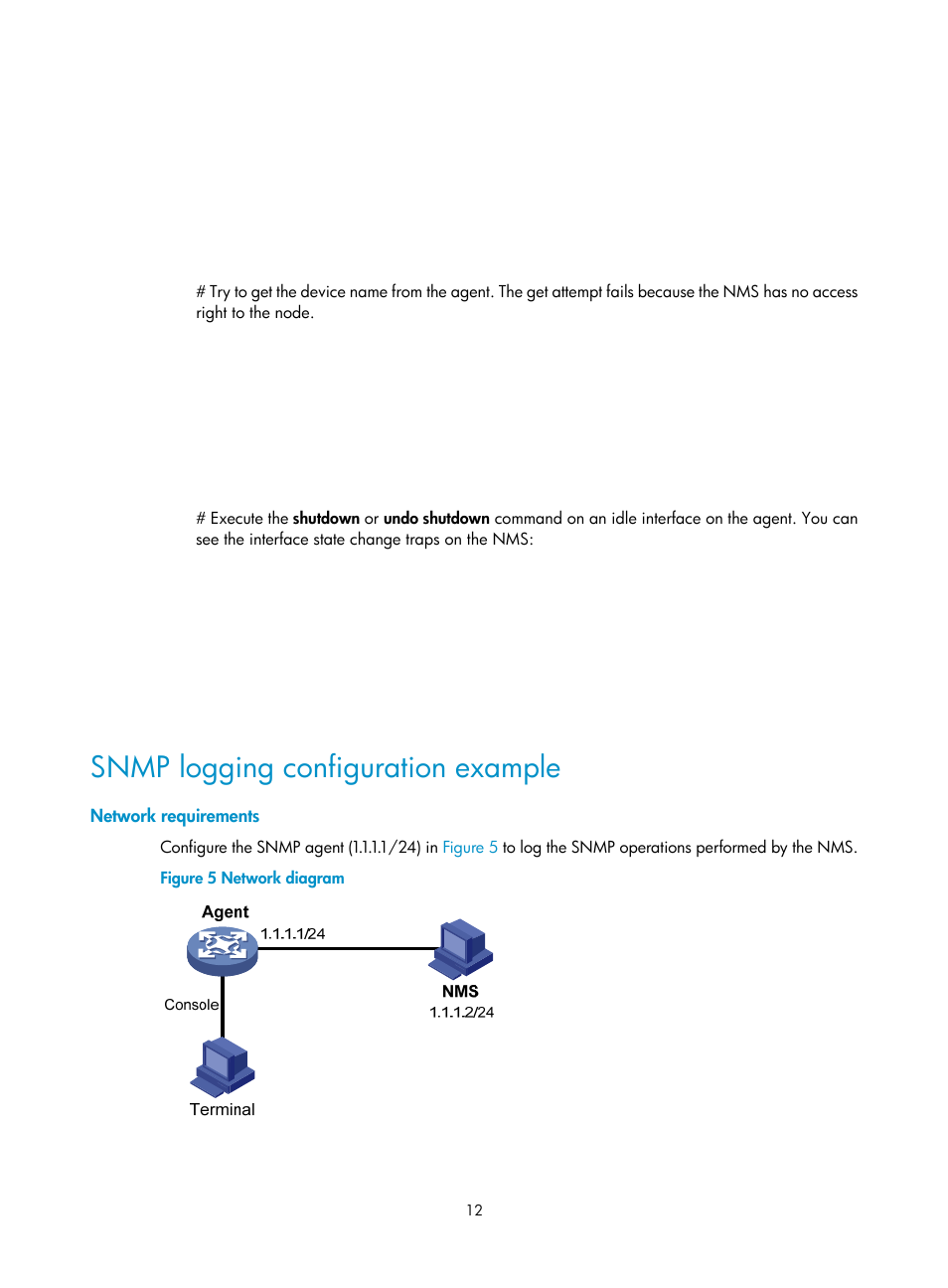 Snmp logging configuration example, Network requirements | H3C Technologies H3C MSR 50 User Manual | Page 25 / 239