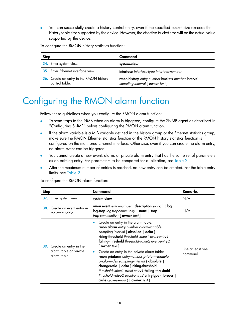 Configuring the rmon alarm function | H3C Technologies H3C MSR 50 User Manual | Page 32 / 239