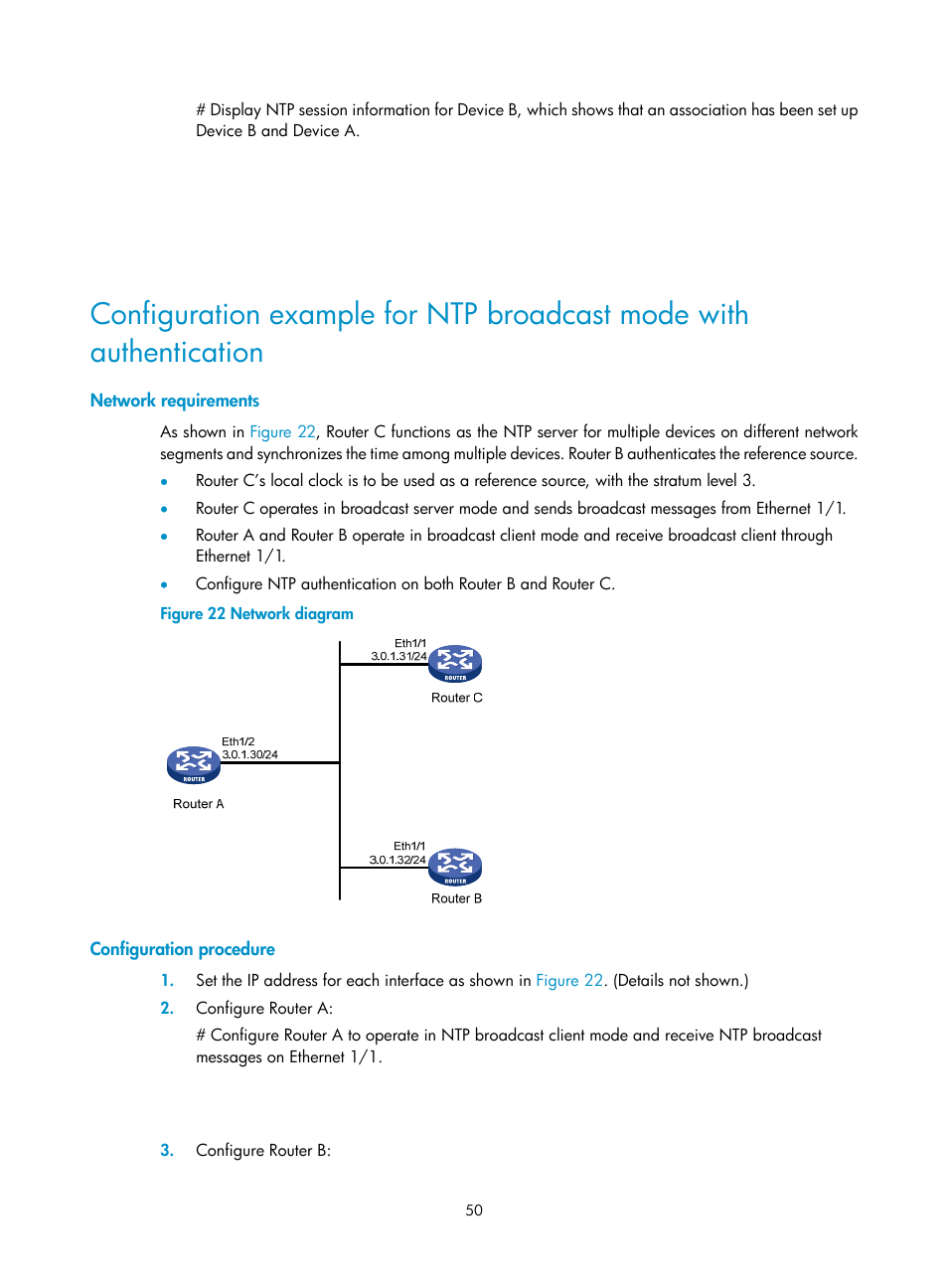 Network requirements, Configuration procedure | H3C Technologies H3C MSR 50 User Manual | Page 63 / 239
