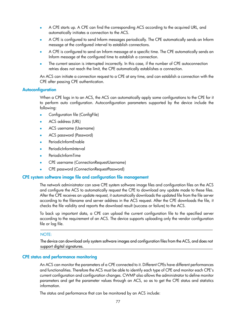 Autoconfiguration, Cpe status and performance monitoring | H3C Technologies H3C MSR 50 User Manual | Page 90 / 239