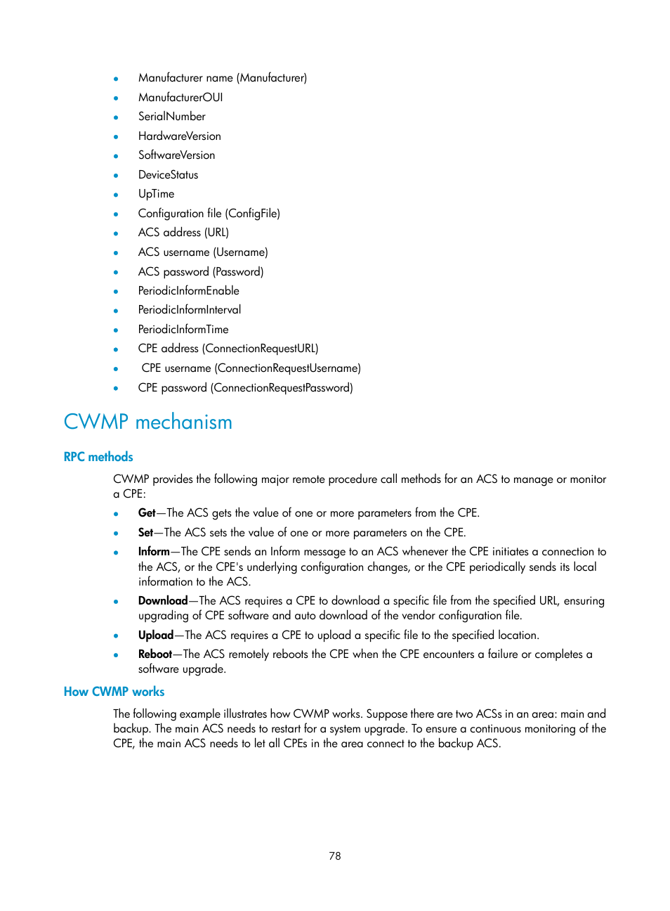 Cwmp mechanism, Rpc methods, How cwmp works | H3C Technologies H3C MSR 50 User Manual | Page 91 / 239