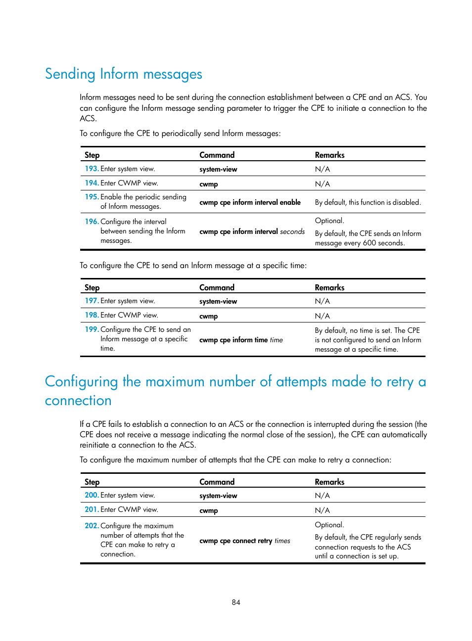 Sending inform messages, Connection | H3C Technologies H3C MSR 50 User Manual | Page 97 / 239
