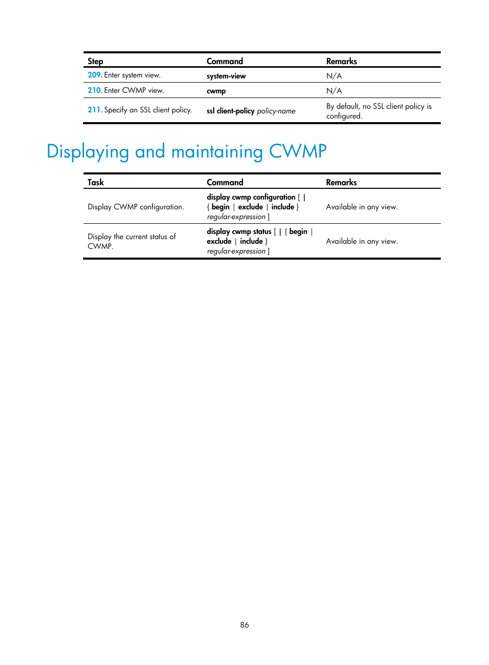 Displaying and maintaining cwmp | H3C Technologies H3C MSR 50 User Manual | Page 99 / 239