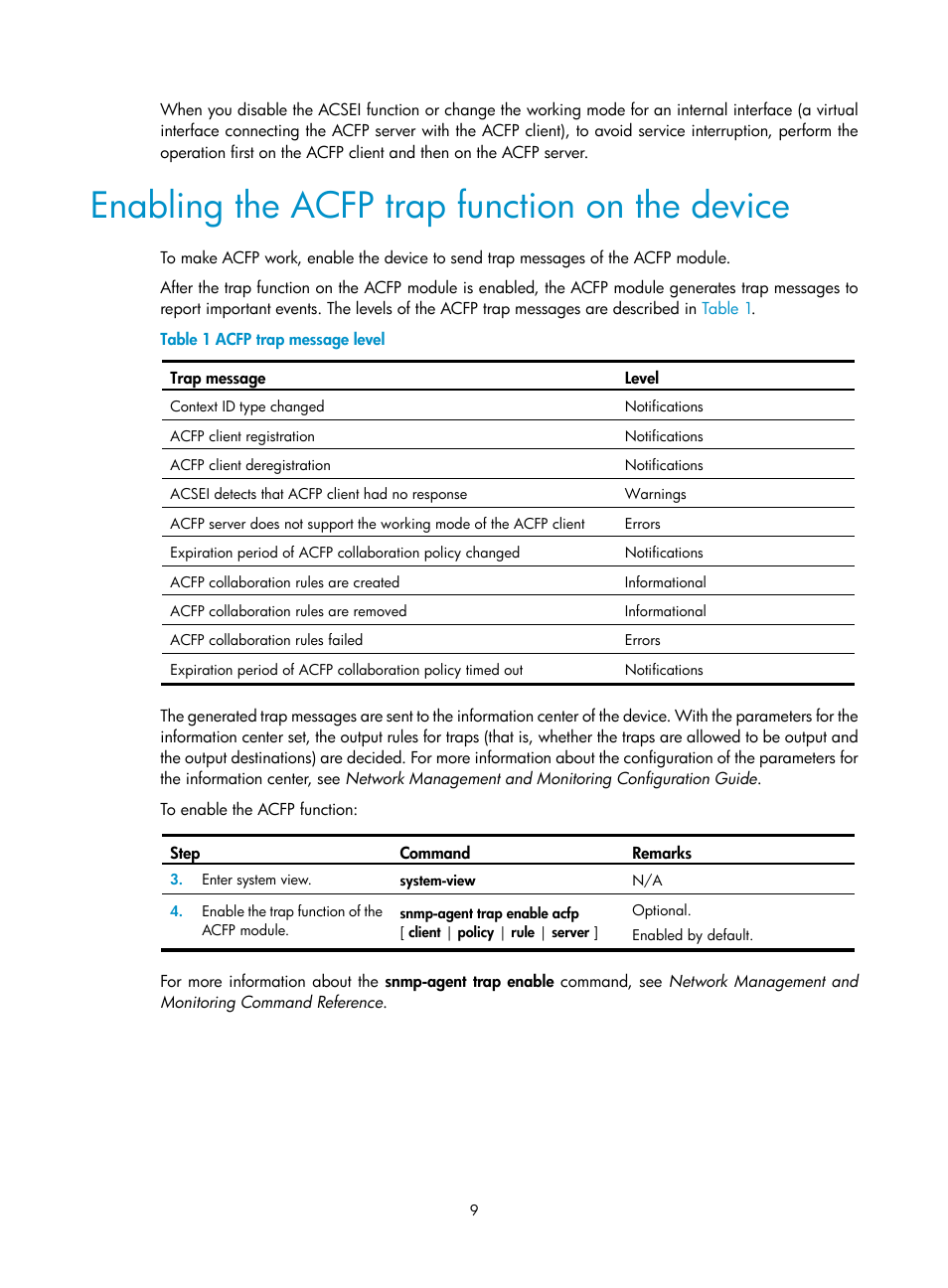 Enabling the acfp trap function on the device | H3C Technologies H3C MSR 50 User Manual | Page 16 / 26