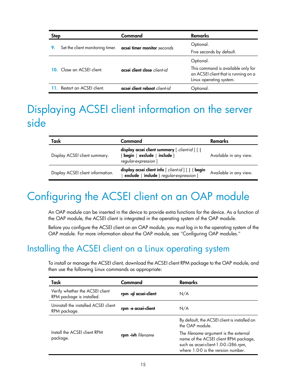 Configuring the acsei client on an oap module | H3C Technologies H3C MSR 50 User Manual | Page 22 / 26