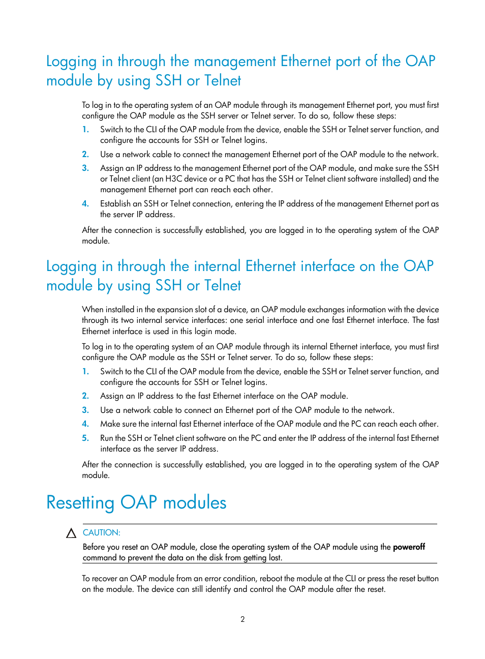 Resetting oap modules | H3C Technologies H3C MSR 50 User Manual | Page 9 / 26