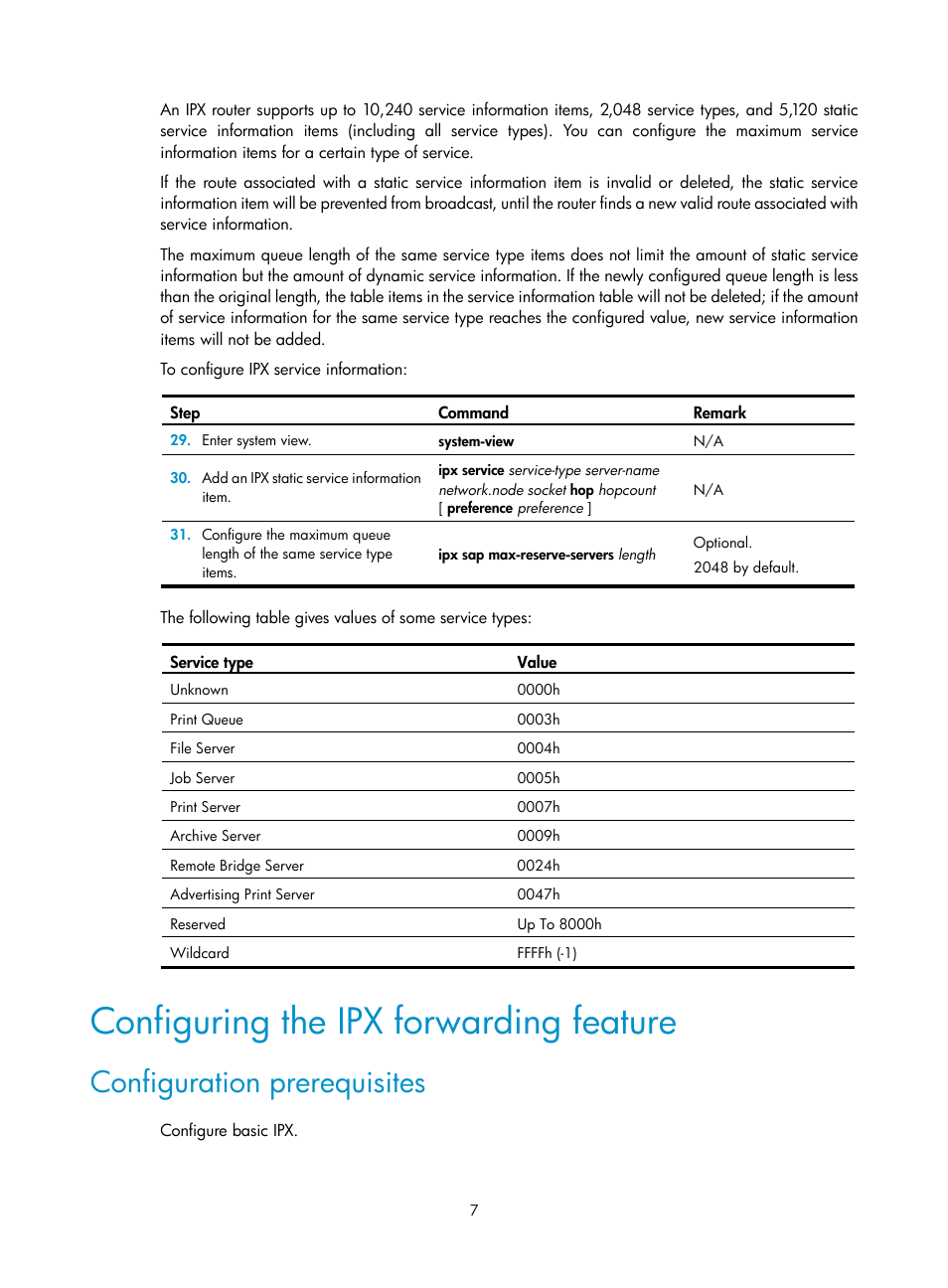 Configuring the ipx forwarding feature, Configuration prerequisites | H3C Technologies H3C MSR 50 User Manual | Page 14 / 22