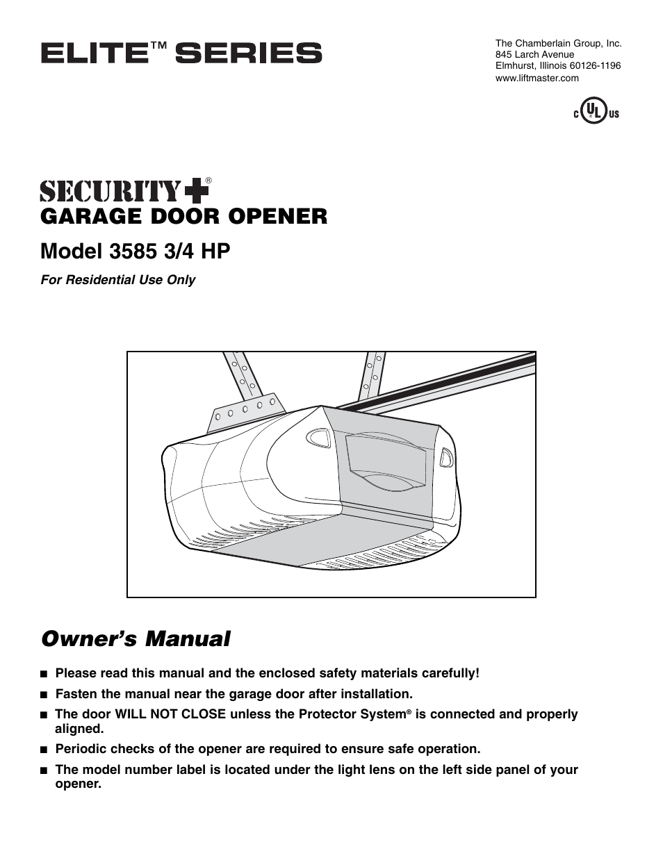 Chamberlain 3585 3/4 HP User Manual | 40 pages