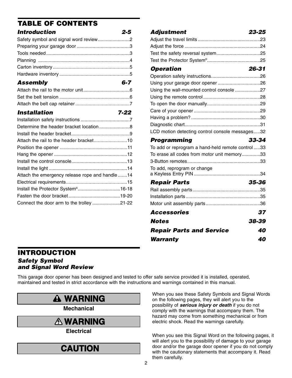 Chamberlain 3585 3/4 HP User Manual | Page 2 / 40