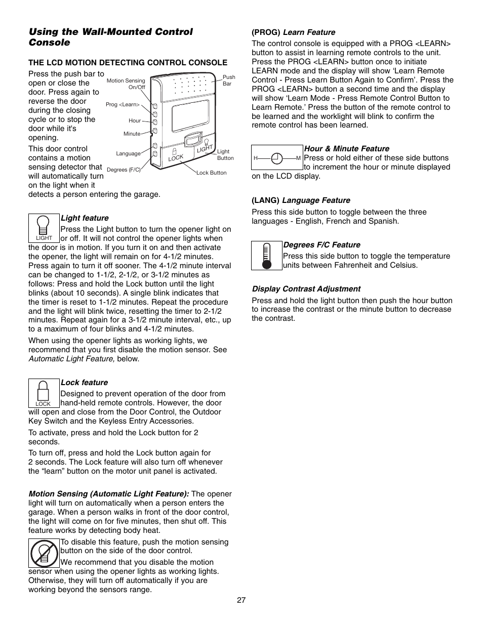 Using the wall-mounted control console | Chamberlain 3585 3/4 HP User Manual | Page 27 / 40